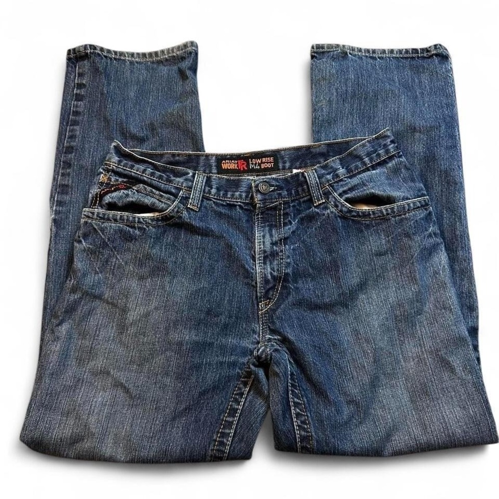 Ariat fire resistant low rise M4 bootcut denim blue jeans size 35x34 READ